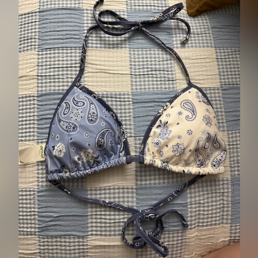 Aerie Blue and Cream Paisley Triangle Bra